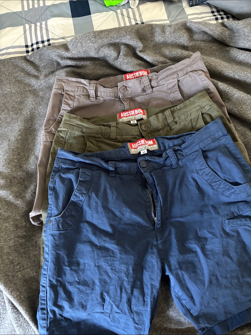 Aussiebum Men's Flat Front Shorts - 3 pairs blue green or gray